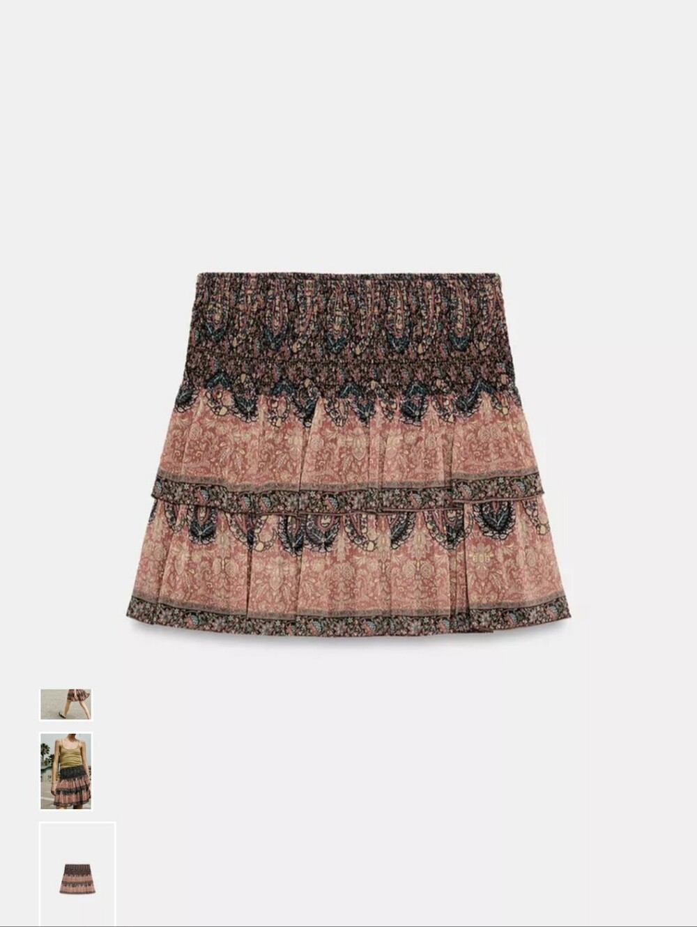 Zara Pink Paisley Tiered Mini Skirt with Black Trim - Picture 7 of 12